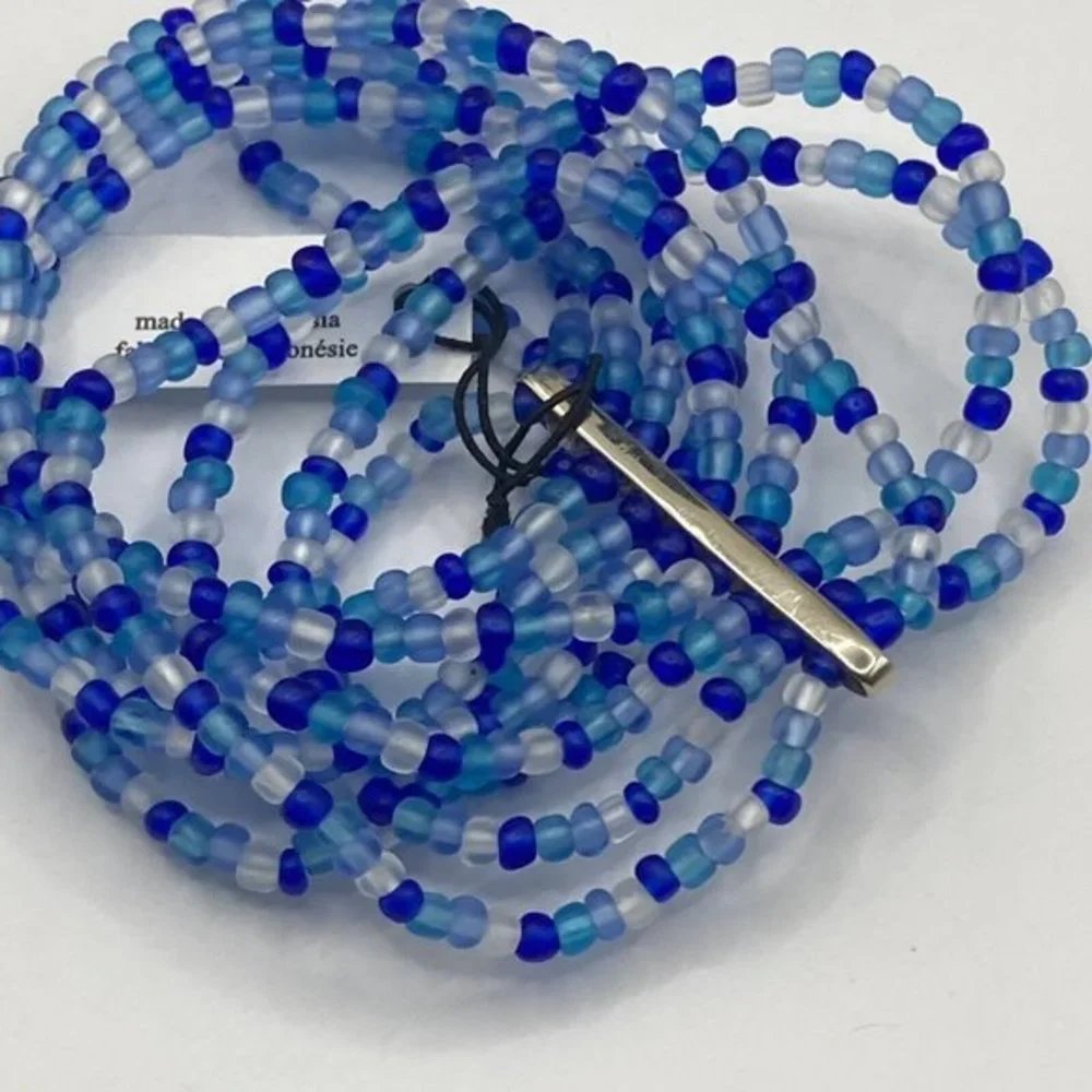 Lena Bernard Free People Multi Strand Blue Bead Stretch Silver Tone Bracelet NWT